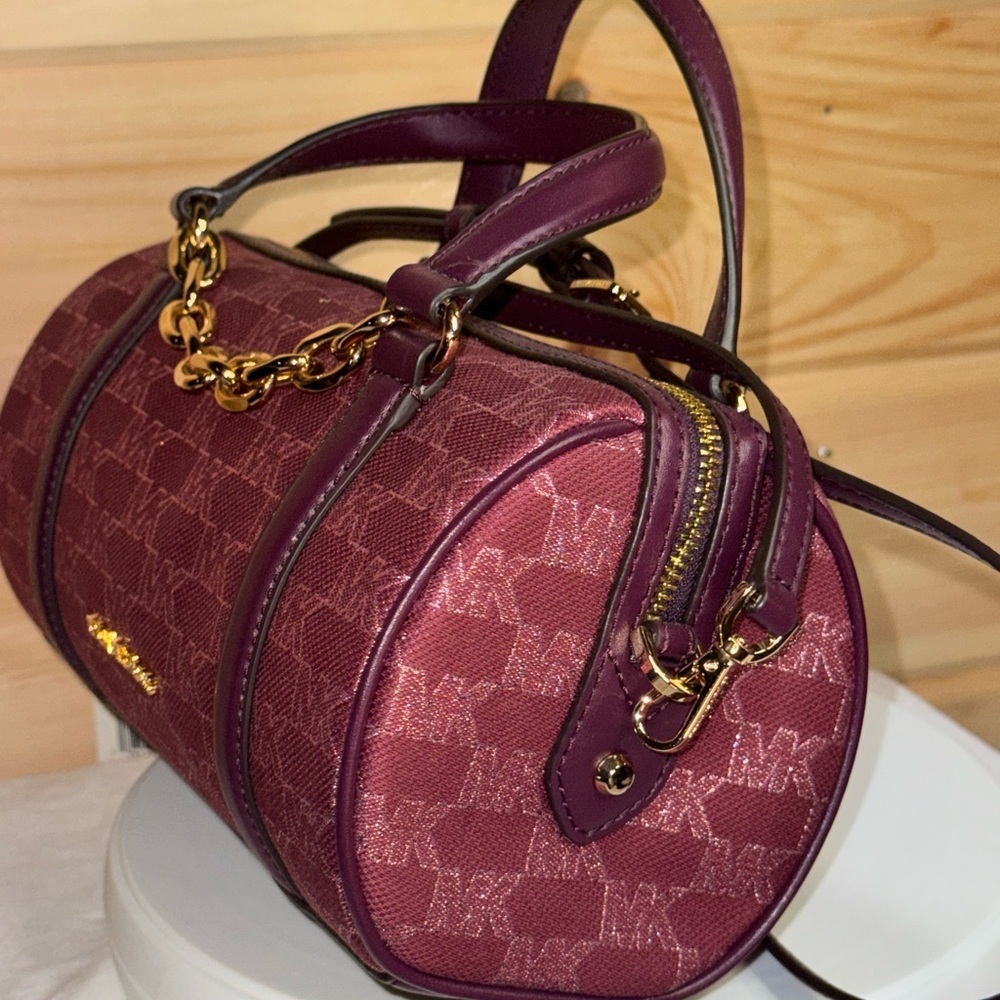 Michael Kors Zooey Medium Barrel Messenger Bag Mulberry Jacquard - Picture 5 of 16